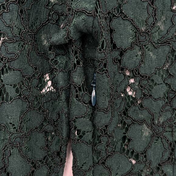 SANDRO Lace Dress Womens Small Green Long Sleeve Tie Neck Mini Sheath - Picture 12 of 16